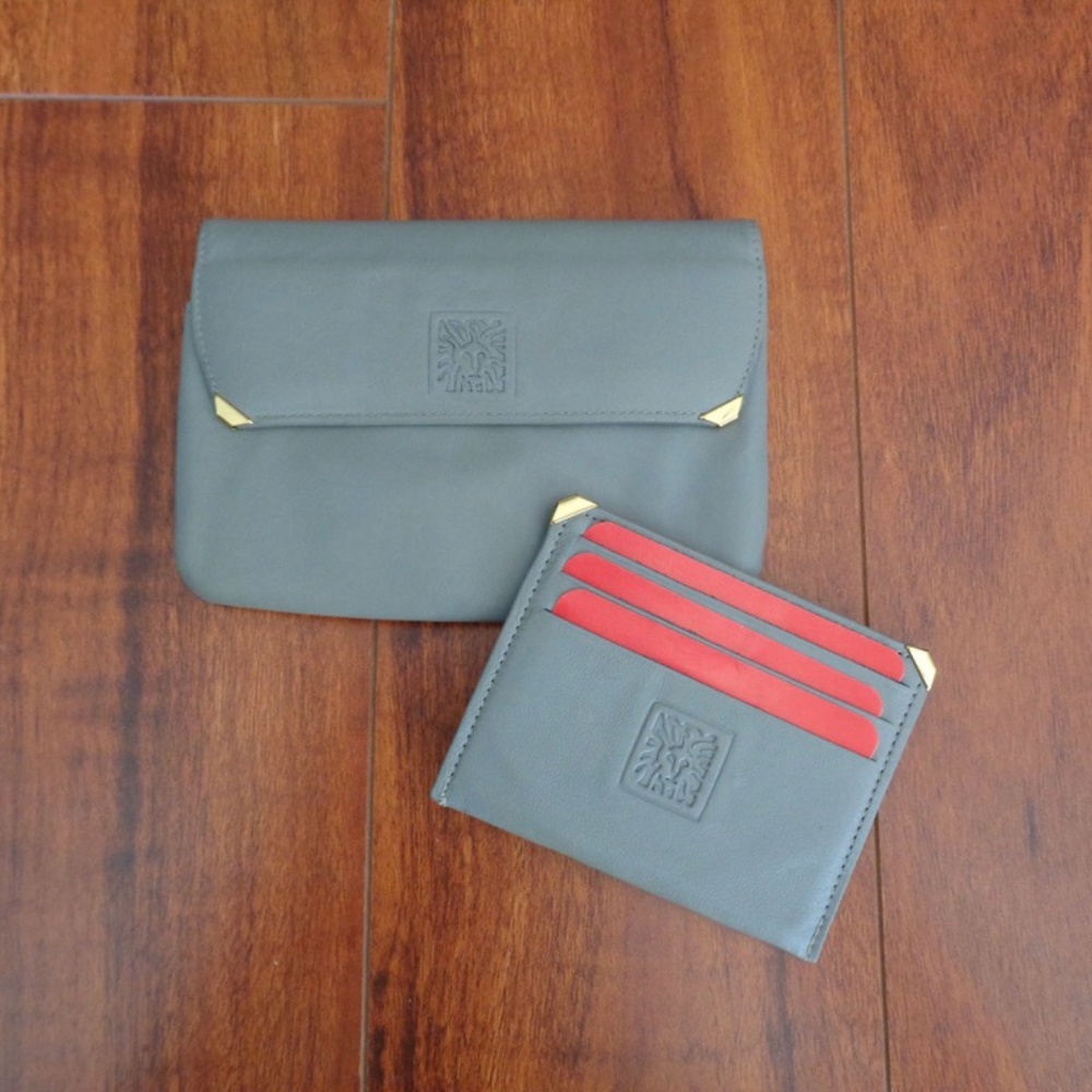 Vtg Anne Klein Lion Logo Change Purse Card Holder